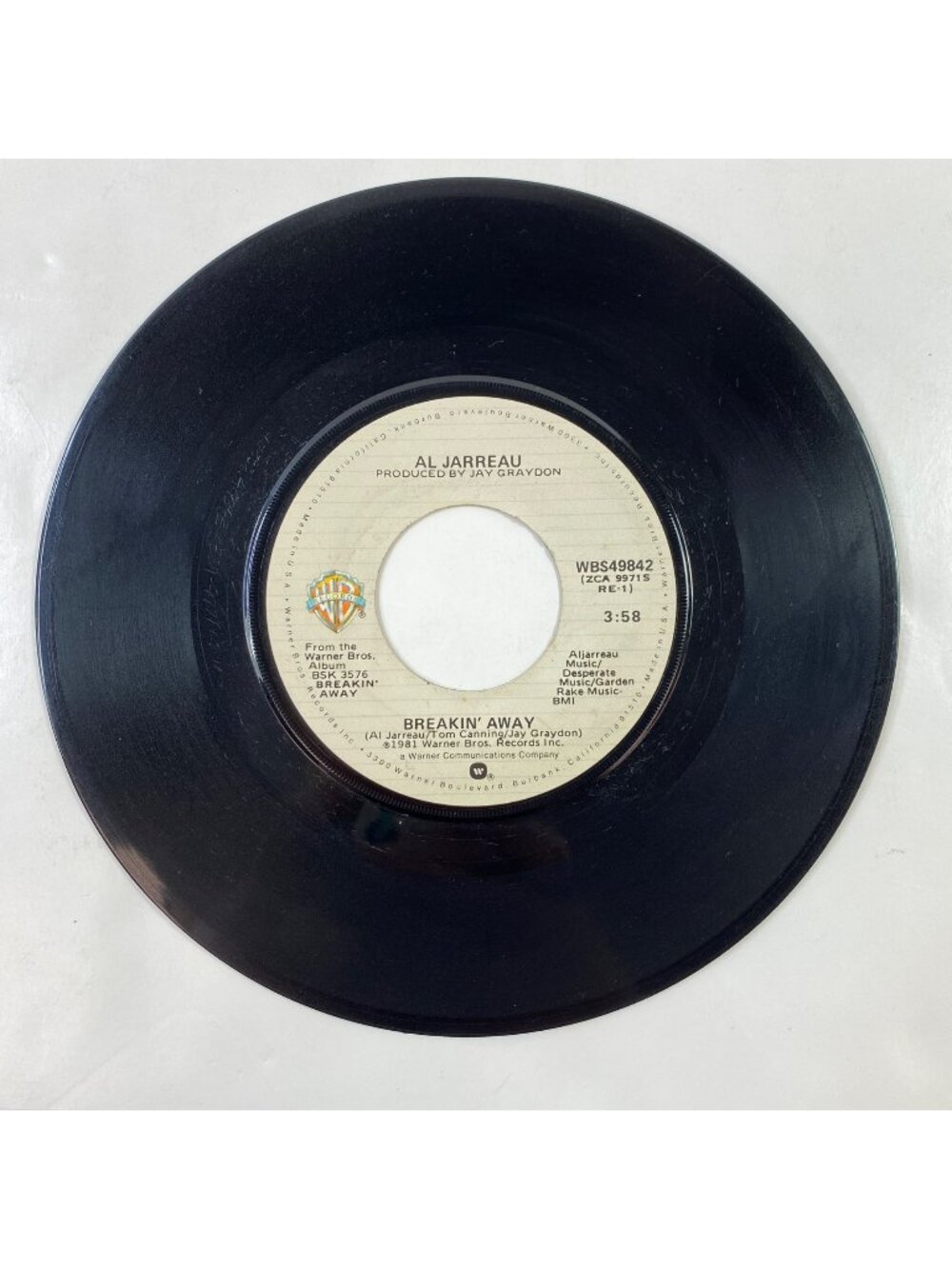 Vintage 45 RPM Vinyl Record Al Jarreau "Breakin Away" / "Blue Rondo A La Turk"